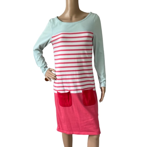 BODEN Women's Pink Striped Long Sleeve Cotton Pocket Midi Dress ~ Ladies Size 4L - Picture 1 of 8